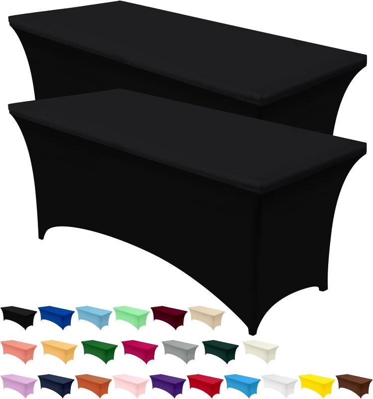 Photo 1 of One used One Not** Utopia Kitchen Spandex Tablecloth 2 Pack [4FT, Black] Tight, Fitted, Washable and Wrinkle Resistant Stretch Table Cloth Rectangle Cover for Trade Show, Weddings & Parties [48Lx30Wx30H Inch]
