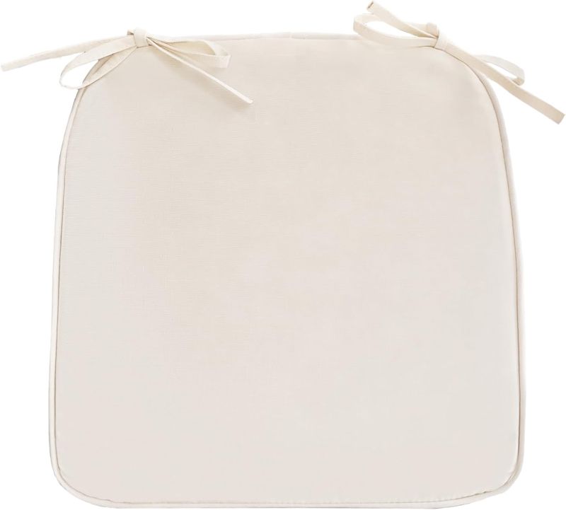 Photo 1 of Waterproof Patio Chair Cushion - 17"x16"x3" Outdoor Seat Cushion for Patio Furniture with Adjustable Ties, Durable & Comfortable, Beige
