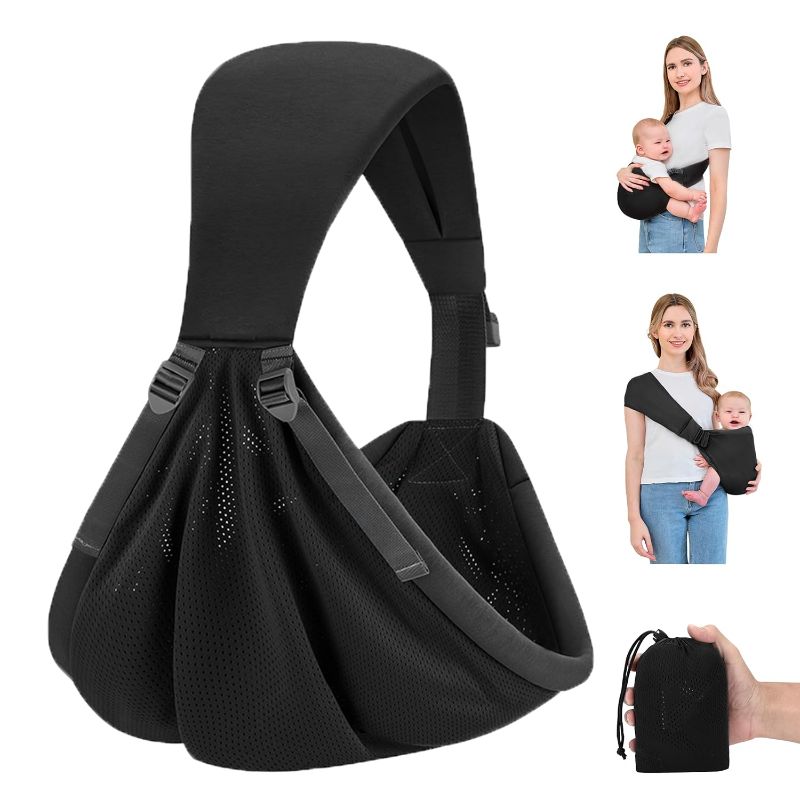 Photo 1 of Baby Sling Carrier Newborn to Toddler, Upgraded Adjustable One-Shoulder Lightweight Portable Carrier with Breathable Fabric & Ergonomic Support for 6-40 lbs, One Size Fits All (Black)
