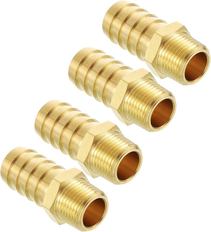 Photo 1 of Pack of 4 Brass Hose Barb Fittings Adapter Connector 5/8" Hose Barb to 3/8" NPT Male Fittings for Home Machines, Massage Bathtubs, and Irrigation Systems
