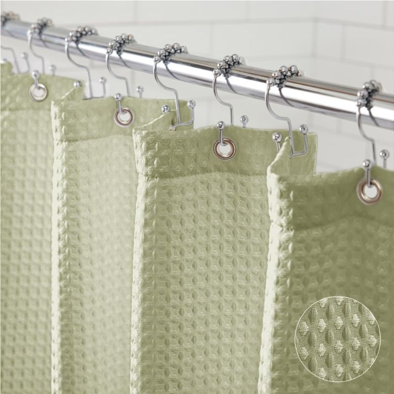 Photo 1 of GORILLA GRIP Waffle Shower Curtain, Thick Weighted Fabric, Wrinkle and Rust Resistant, Classic Hotel Quality Design, Heavy Duty Long Curtains for Bathroom Showers, Bath Tubs, Machine Wash, 72x72, Sage
