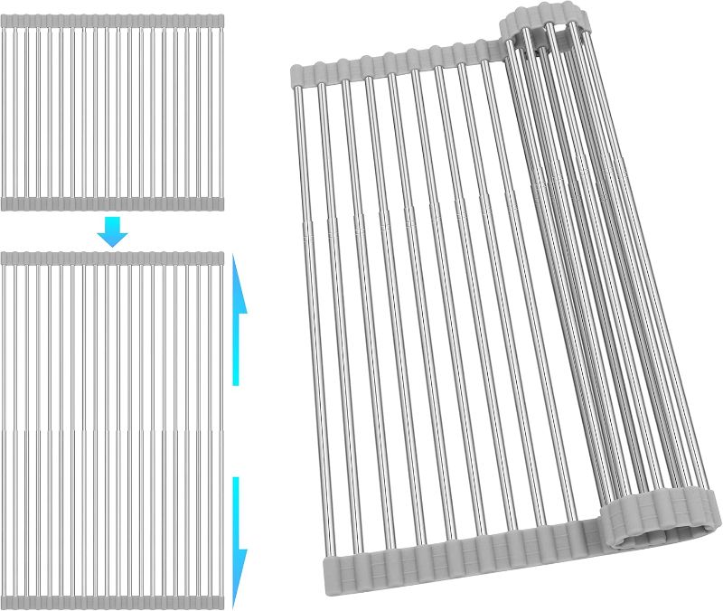 Photo 1 of Dish Drying Rack, Adjustable Over Sink Dish Drying Rack for Kitchen, 10"-20" Foldable Sink Rack to Dry Dishes & Drain Items, Stainless Steel Over Sink Cover Drying Mat
