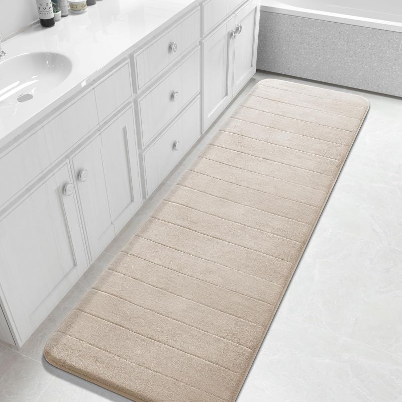 Photo 1 of Yimobra Bathroom Runner Rugs 72"x24" Non Slip Washable Memory Foam Bath Mat, Super Soft Water Absorbent Hallway Carpet for Vanity Tub Shower, Beige

