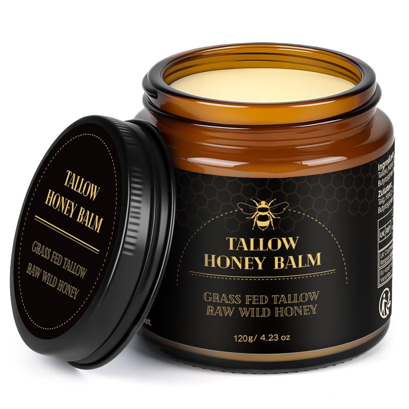 Photo 1 of IIIMEIDU Beef Tallow for Skin, Tallow and Honey Balm for Face Moisturizer Balm, 100% Natural Organic Grass-Fed Beef, Honey, Vitamin E Oil for Body & Face (4.2 Oz, honey/balm)
