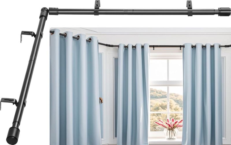 Photo 1 of Heavy Duty 1 Inch Corner Curtain Rods Set 30-87 Inch Curtain Rod for Windows L Shaped Curtain Rods Window Curtain Rods Set (Black)
