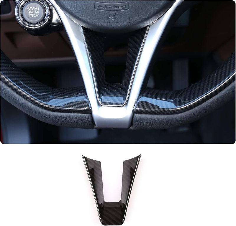 Photo 1 of Carbon Fiber Style Steering Wheel Trim Cover Decoration Sticker Car Interior ABS Plastic for Alfa Romeo Giulia Stelvio 2017 2018 2019
