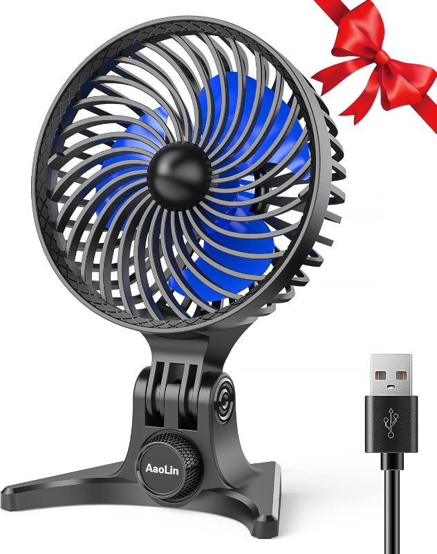 Photo 1 of USB Desk Fan, Small Fans with CVT Variable Speeds, Strong Cooling Airflow, Quiet Portable, Desktop Mini Personal Table Fan for Room, Home, Office, Bedroom, Blue Black
