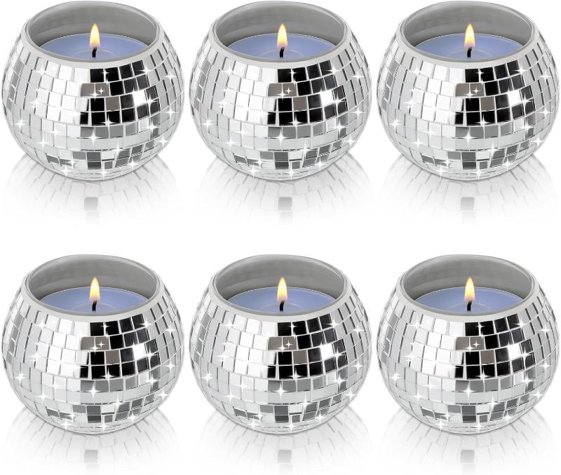 Photo 1 of Disco Ball Candle Holders, 6 Pieces Disco Ball Candle Vase, Glass Mirror Silver Decorations, Can be Used for Christmas, Birthday, Weddings, Tables, Disco Party, New Year Party Decorations
