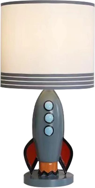 Photo 1 of Kids Bedside Table Lamp, Adorable 14 Inch Rocket Ship Design with Cute Lampshade, Space lamp Ideal for Children's Bedroom Decor, Includes LED Bulb
