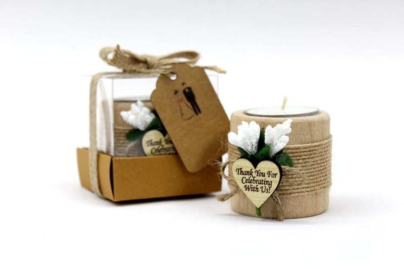 Photo 1 of *Only 4* 10 Pcs Shawly Sisters Handmade Wooden Wedding Favors Candle and Tealight Holders, Cylinder Shaped Wood Candleholders, Engagement Gifts, Bridal Shower Favors for Guests (White, Natural Wood)
