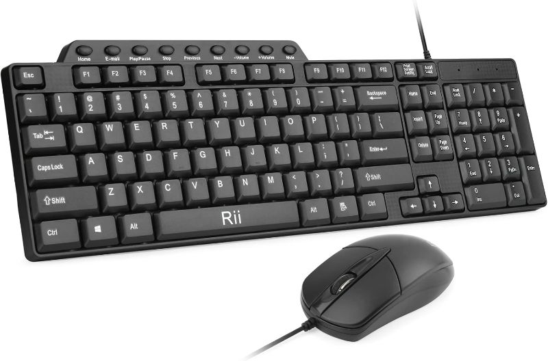 Photo 1 of Basic Keyboard and Mouse,Rii RK203 Ultra Full Size Slim USB Basic Wired Mouse and Keyboard Combo Set with Number Pad for Computer,Laptop,PC,Notebook,Windows and School Work(1 Pack)
