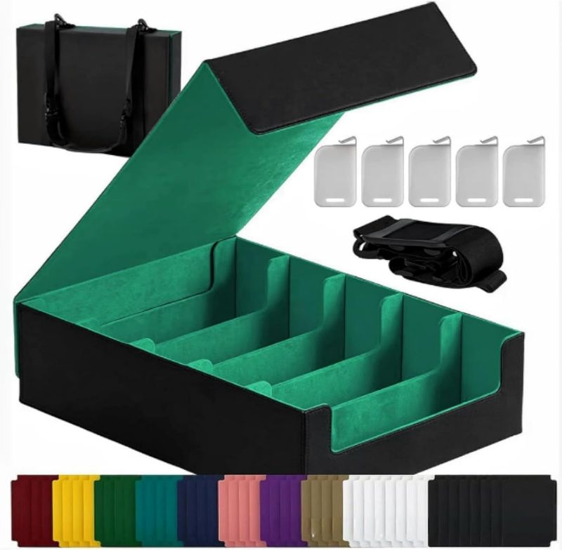 Photo 1 of Missing Dividers ** Trading Card Storage Box - Card Deck Box Holds 3800+ Cards, Baseball Card Storage Box Includes 48 Colorful Dividers & 5 Card Supports & Hand Strap
