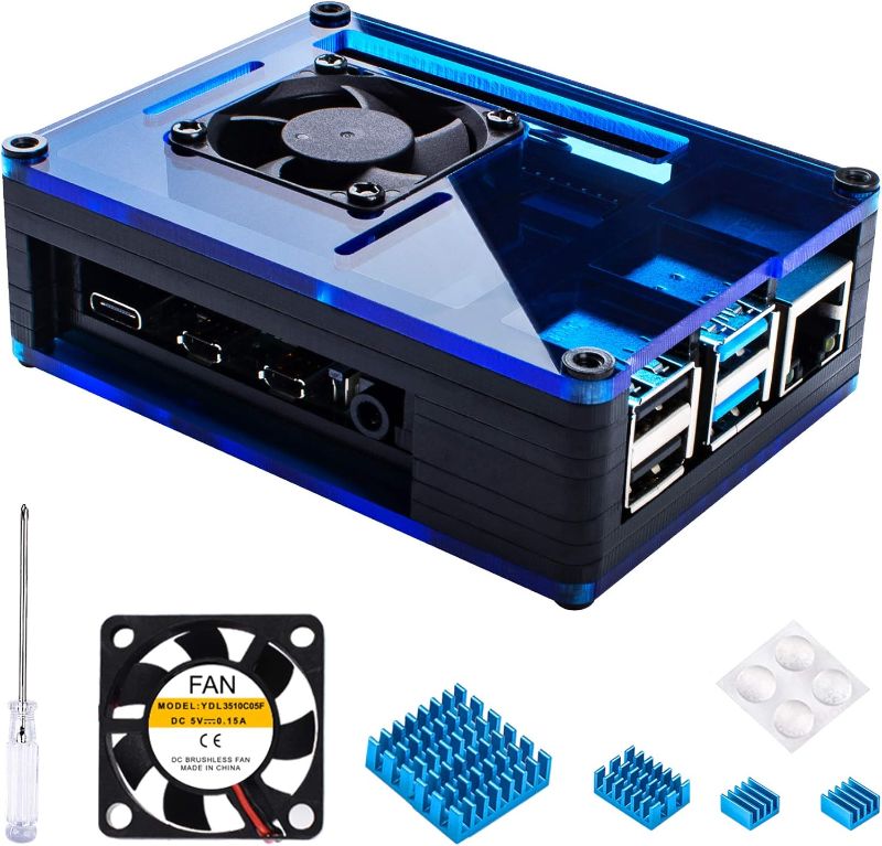 Photo 1 of Miuzei Raspberry Pi 4 Case with Fan Cooling , 4 Pcs Aluminum Heat Sinks , Case for Raspberry Pi 4 Model B -Black/Blue (Pi 4 Board Not Included)
