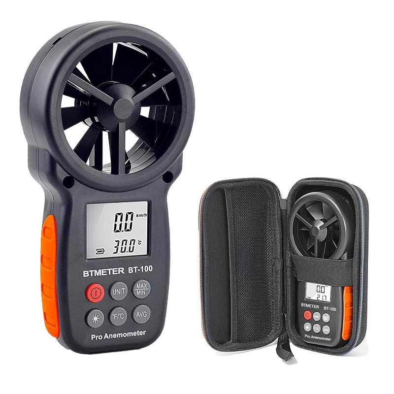 Photo 1 of BTMETER Anemometer, Wind Speed Meter Gauge with Hard Travel Case for BT-100 Series - Ideal for Air Flow Testing, HVAC, Kayaking and Drones
