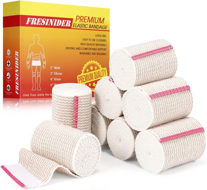 Photo 1 of Premium Elastic Bandage Wrap, 8 Pack 3" Cotton Latex Free Compression Bandage Wrap with Touch Closure at Both Ends, Support & First Aid for Sports, Medical, and Injury Recovery

