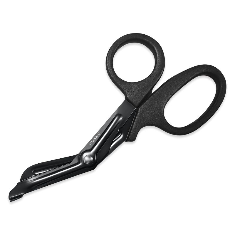 Photo 1 of Ever Ready First Aid Autoclavable Titanium Bonded Bandage Shears 7 1/4" Bent - Tactical Stealth Black (Tactical Black Single Pack)
