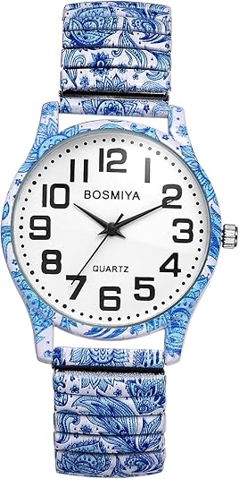 Photo 1 of Avaner Elastic Strap Wristwatch, Big Number Analog Quartz Bracelet Watch, Printed Band Bangle Watch for Women