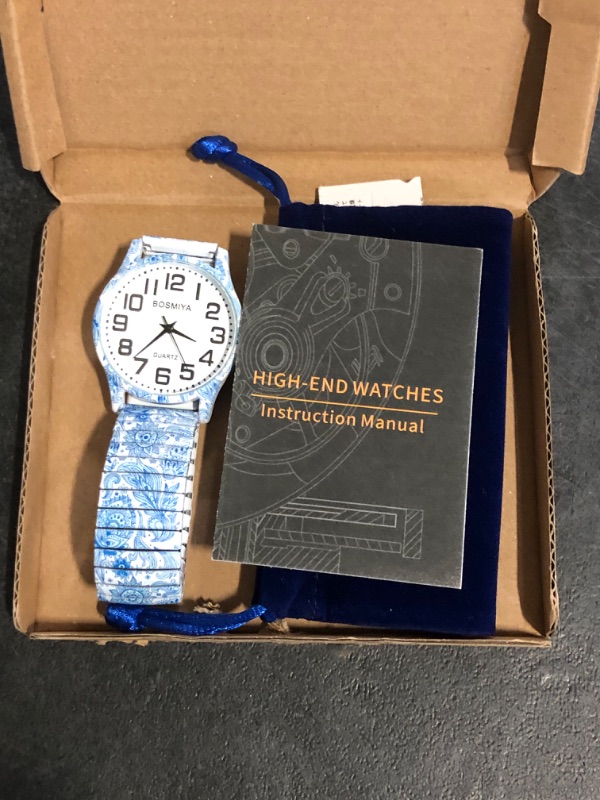 Photo 1 of Avaner Elastic Strap Wristwatch, Big Number Analog Quartz Bracelet Watch, Printed Band Bangle Watch for Women
