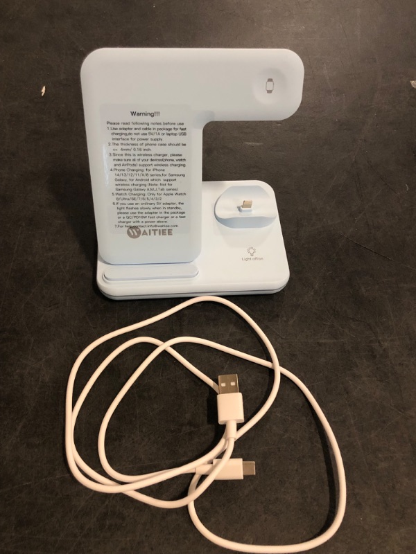 Photo 1 of Wireless Charger Stand Charging Station: 3 in 1 Charger Multiple Devices for Apple iPhone 16e 16 15 14 Pro Max 13 12 11 for Watch 10 9 8 7 6 5 4 3 2 SE and Ultra Series for Airpods 4 3 2 Pro,Blue
