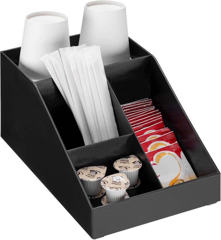 Photo 1 of Navaris Coffee Station Organizer 4 Compartments - Coffee Organizer Station for Sugar, Creamer, Cup, Tea - Coffee Bar Organizer for Office and Kitchen Countertop Organization
