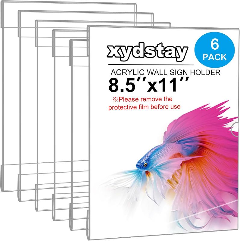 Photo 1 of 6pack Acrylic Wall Sign Holder with Tape,8.5 X 11 Wall Mount Clear Plastic Sign Holder, Memo Document Menu Holder for Restaurant, Office, School, Store and Home Use,No Drilling
