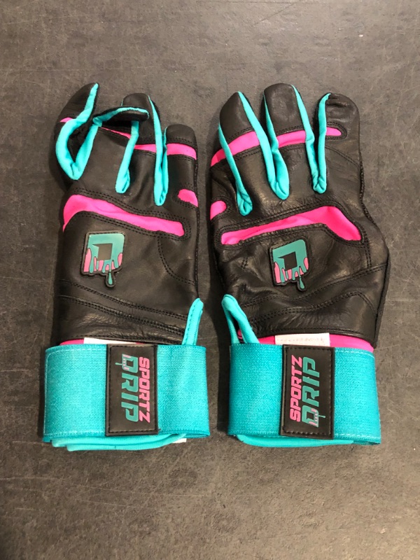Photo 1 of XL Batting Gloves (Black/Pink) - Genuine Leather Gloves for Baseball & Softball Players - Unisex-Youth, Unisex-Adults

