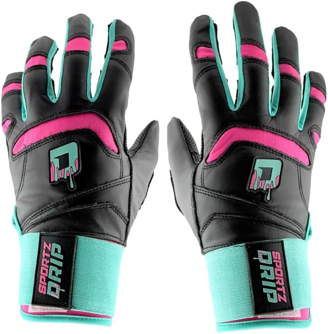 Photo 1 of XL Batting Gloves (Black/Pink) - Genuine Leather Gloves for Baseball & Softball Players - Unisex-Youth, Unisex-Adults