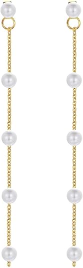 Photo 1 of Long Tassel Pearl Dangle Earrings for Women Girls - Dangling Hanging Baroque Simulated Freshwater Pearl Drop Dangle EarringBridal Wedding Gift
