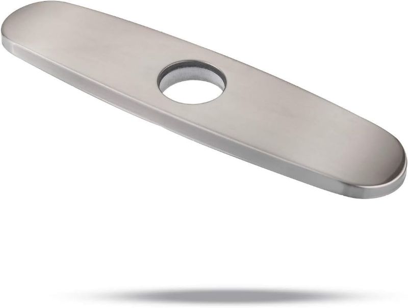 Photo 1 of Sink Hole Cover, Escutcheon Plate Stainless Steel Deck Plate for 1 or 3 Hole Bathroom or Kitchen Sink Faucet Mixer Tap 10" Brushed Nickel
