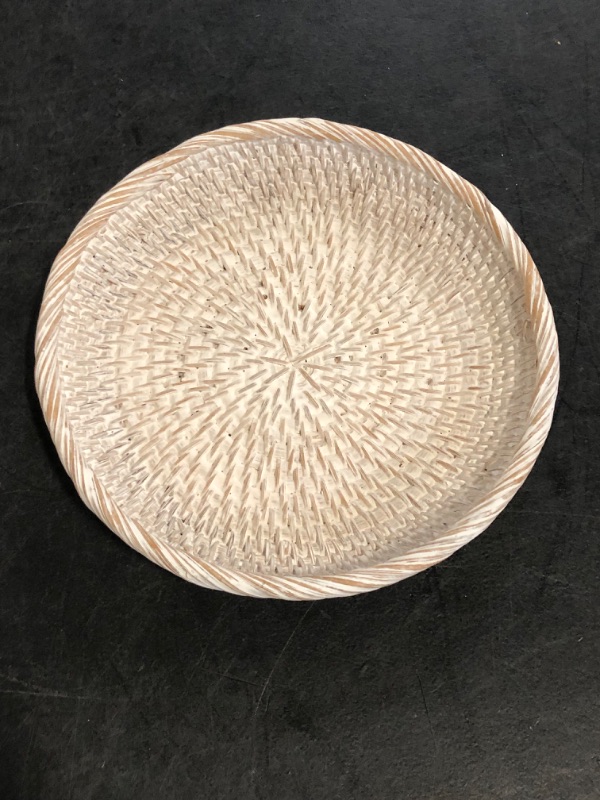 Photo 1 of Hipiwe Small Key Basket Bowl for Entryway 7.6Inch Round Woven Wicker Basket Fruit Serving Tray Woven Basket Wall Decor, Rattan Organizer Basket for Keys Wallet Cell Phone, Whitewash USSN202307ZKT
