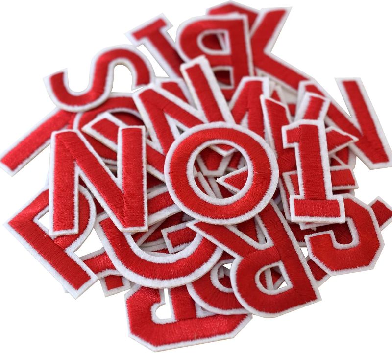 Photo 1 of GYGYL 72 Pieces Iron on Letters and Numbers Patches, Red Letter Patches Alphabet Embroidered Patch A-Z, Numbers 0-9 Applique for Clothes, Dress, Hat, Socks, Jeans, DIY Accessories
