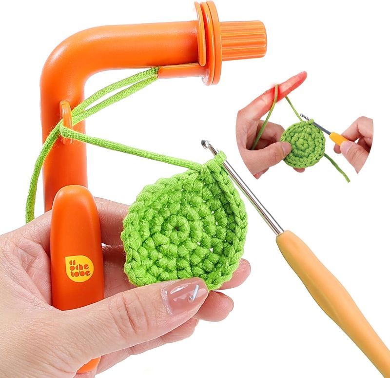 Photo 1 of Crochet Holder for Beginners, 3 in 1 Magic Rings Tool to Learn How to Crochet and Make Magic Rings, Yarn Tension Regulator and Yarn Guide, Great Helper for Crocheters&Knitters (Orange)
