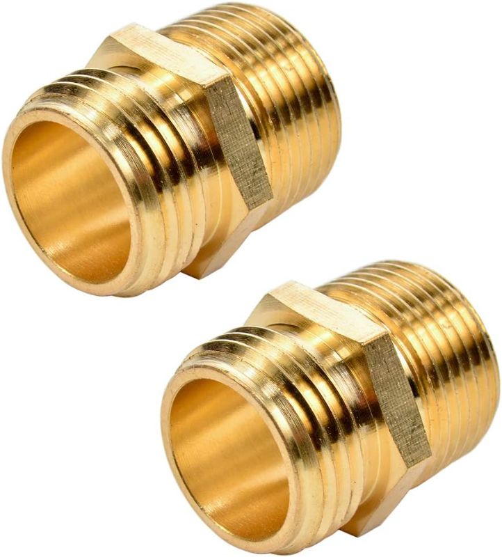 Photo 1 of 2 Pack 3/4" GHT to 3/4" NPT Male Connector, Brass Garden Hose Fitting, Male Hose Adapter
