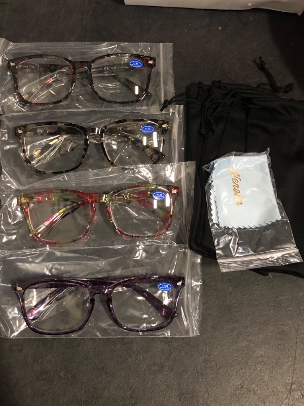 Photo 1 of Henotin 4-Pack Blue Light Blocking Reading Glasses Women Men,Spring Hinge Computer Readers,Anti UV Ray Square Nerd Eyeglasses (Ladies Readers with Pattern Print, 1.25, Diopters)
