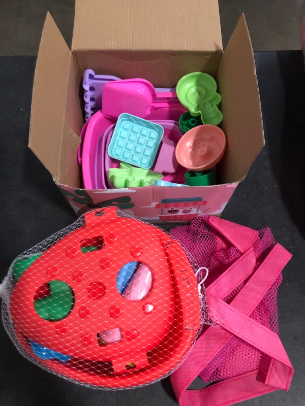 Photo 1 of Beach Toys, Ice Cream Sand Toys with Collapsible Beach Bucket, Ice Cream Scoop and Cart, Sand Molds, Mesh Bag, Summer Outdoor Travel Toys for Toddlers 3-5
