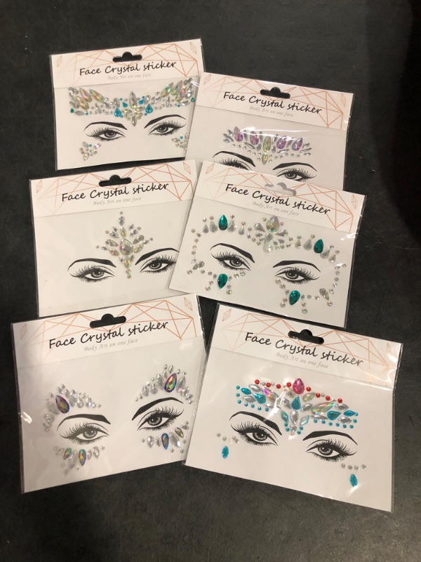 Photo 1 of Face Gems, Mermaid Face Jewels Stick On, Jewels Rhinestones Gems Rave Eyes Body Crystals for Christmas Festival Music Carnival Party Makeup (6 Sets)
