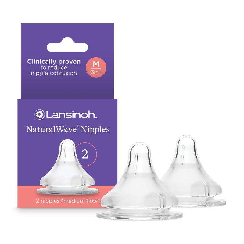 Photo 1 of Lansinoh NaturalWave Baby Bottle Nipples – 100% Soft, Durable Silicone, Made Without BPA BPS, Anti-Colic, Supports Baby’s Developing Mouth and Teeth, Medium Flow, Size M, 2 Count, 3+ Months
