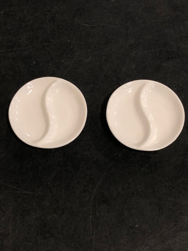 Photo 1 of 2PCS 3.5inch Ceramic Serving Platter Rectangular 2 Compartment Appetizer Serving Tray Divided Spices Vinegar Nuts Sauce Dishes for Home Kitchen Restaurant

