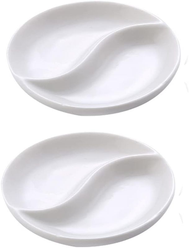 Photo 1 of 2PCS 3.5inch Ceramic Serving Platter Rectangular 2 Compartment Appetizer Serving Tray Divided Spices Vinegar Nuts Sauce Dishes for Home Kitchen Restaurant
