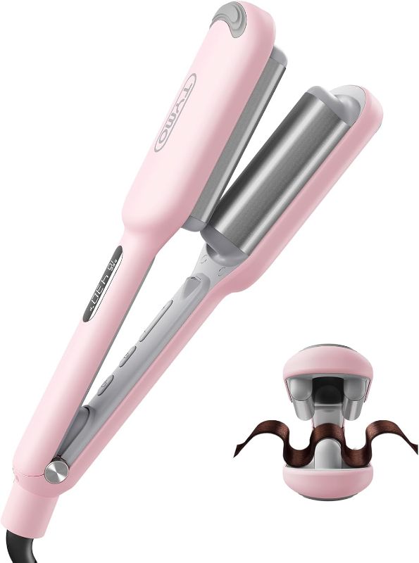 Photo 1 of Curling Iron Hair Crimper Waver - TYMO ROVY Beach Waves Curling Wand, Ionic Deep Waver Hair Curler Tool with Ceramic 3 Barrel for Women, Dual Voltage, Anti-Scald, Easy to Use, Pink, 1 Inch
