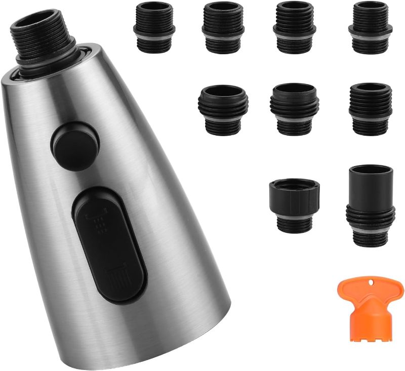 Photo 1 of WOWOW Kitchen Faucet Head Replacement Brushed Nickel, 3 Function Pull Out Spray Nozzle with 9 Adapters for Kitchen Sink Faucet?American Standard for Moen Kohler Delta Faucets G1/2 Male Connector
