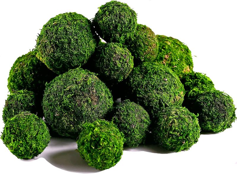 Photo 1 of BYHER Moss Balls, 18 PCS Decorative Balls for Centerpiece Bowls - 6pcs 3.2" Natural Dried Balls+ 12pcs 2" Green Moss Balls Vase Bowl Filler (Set of 18)
