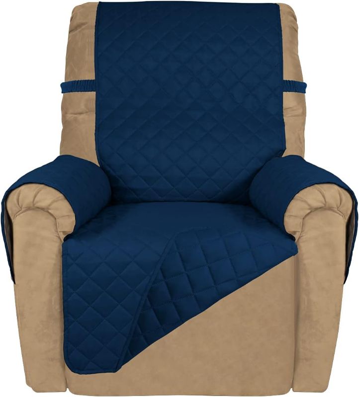 Photo 1 of PureFit Reversible Quilted Oversized Recliner Sofa Cover, Water Resistant Furniture Protector, Washable Couch Cover with Elastic Straps for Kids, Pets (Small, Navy/Navy)
