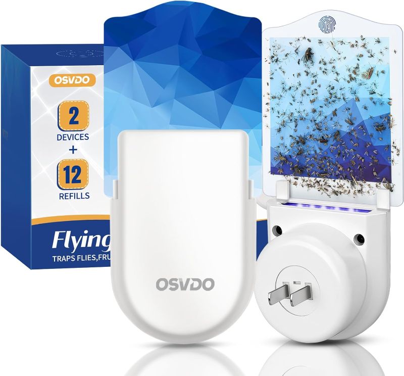 Photo 1 of Fly Trap Indoor, Bug Catcher, Fruit Fly Traps for Indoors, Blue Light Bug Killer Plug in, Attracts Mosquito, Fly, Moth, Sticky Glue Gnat Trap - Flying Insect Trap Home (1 Device + 6 Refills)
