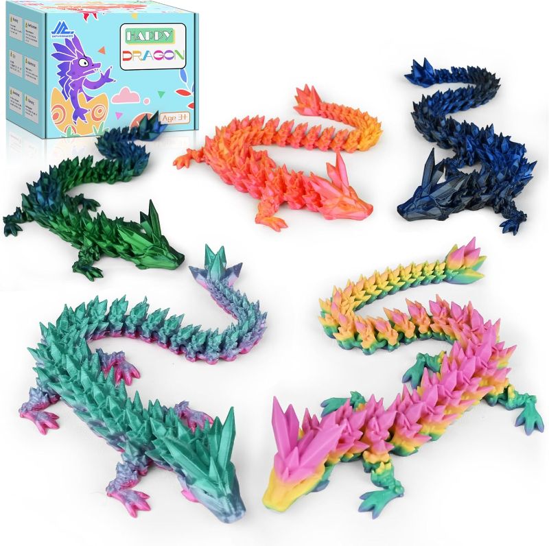 Photo 1 of 5PCS 12" 3D Printed Dragon Set Articulated Crystal Dragons Dragon Desk Toys, 3D Printed Animals Cool Unique Birthday Gifts for Teen Adult Novelty Christmas Stocking Stuffers Gadget for Men Boy
