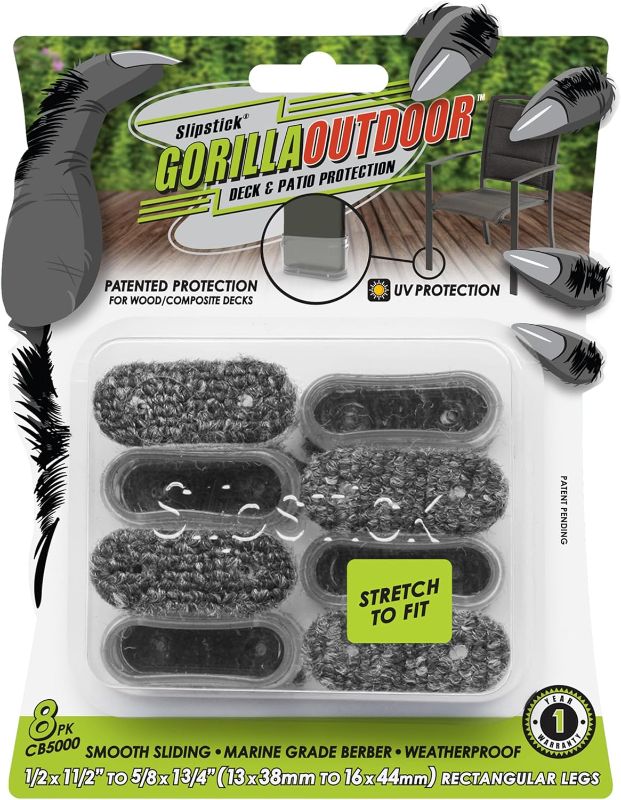 Photo 1 of Slipstick GorillaOutdoor Berber Furniture Feet Pads with Clear Sleeve Sock (8 Pack) Weatherproof Outdoor Furniture Sliders for Medium Rectangular Legs
