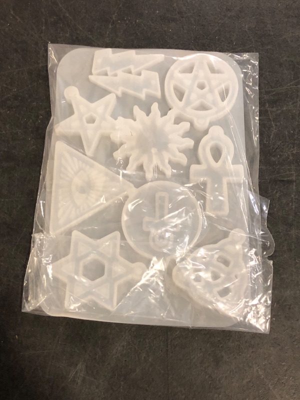 Photo 1 of Pendant Resin Molds Jewelry Casting Molds Pentagram Sun Ankh Cross Hexagram Lightning Silicone Mold Geometry Pendants Crystal Mold with Hole for DIY Crafts Keychain Earring Charms
