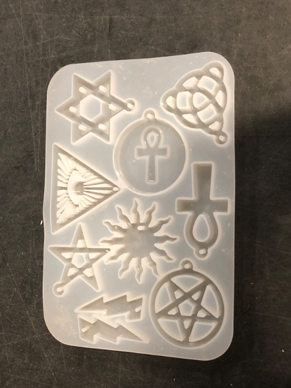 Photo 1 of Pendant Resin Molds Jewelry Casting Molds Pentagram Sun Ankh Cross Hexagram Lightning Silicone Mold Geometry Pendants Crystal Mold with Hole for DIY Crafts Keychain Earring Charms
