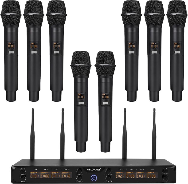 Photo 1 of 8-Channel Wireless Microphone System, UHF 500MHz Cordless Mic Set w/ 8x5 Frequencies, 240ft Range, Dynamic Handheld Microphone for Singing, Karaoke, Church, Meetings, Wedding (MWM-81F)
