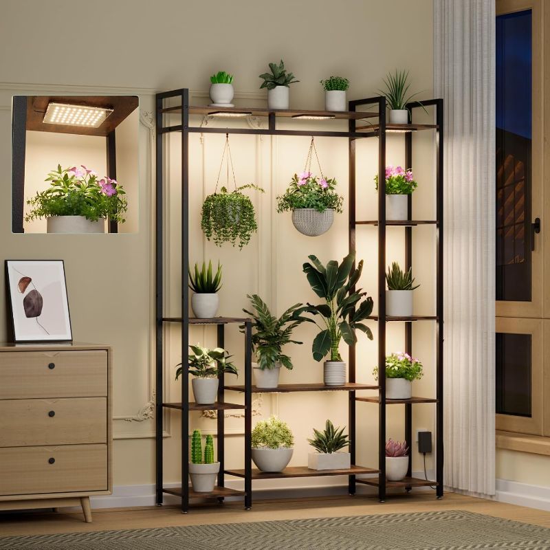 Photo 1 of Plant Stand Indoor with Grow Lights 11 Tiered Wood Indoor Plant Shelf 62" Tall Plant Stand Metal Frame for Indoor Plants Multiple Flower Pot Holder, Large Plant Rack for Living Room Patio Corner
